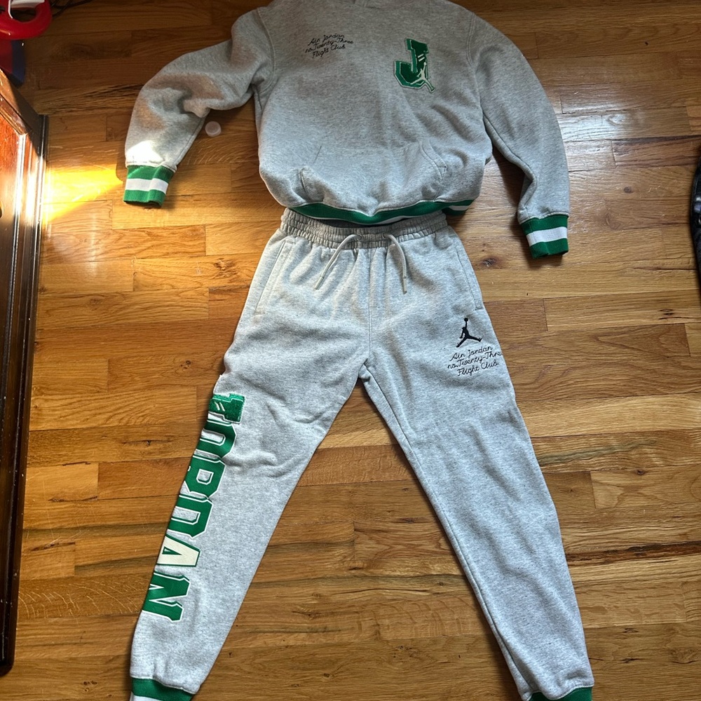 Jordan Kids Gray Sweatpants with Green Details